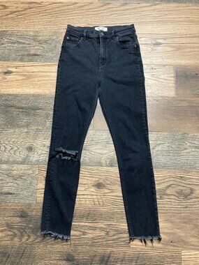 Reformation Jeans Womens 26 Black High Rise Distressed Ripped Knee Raw Hem